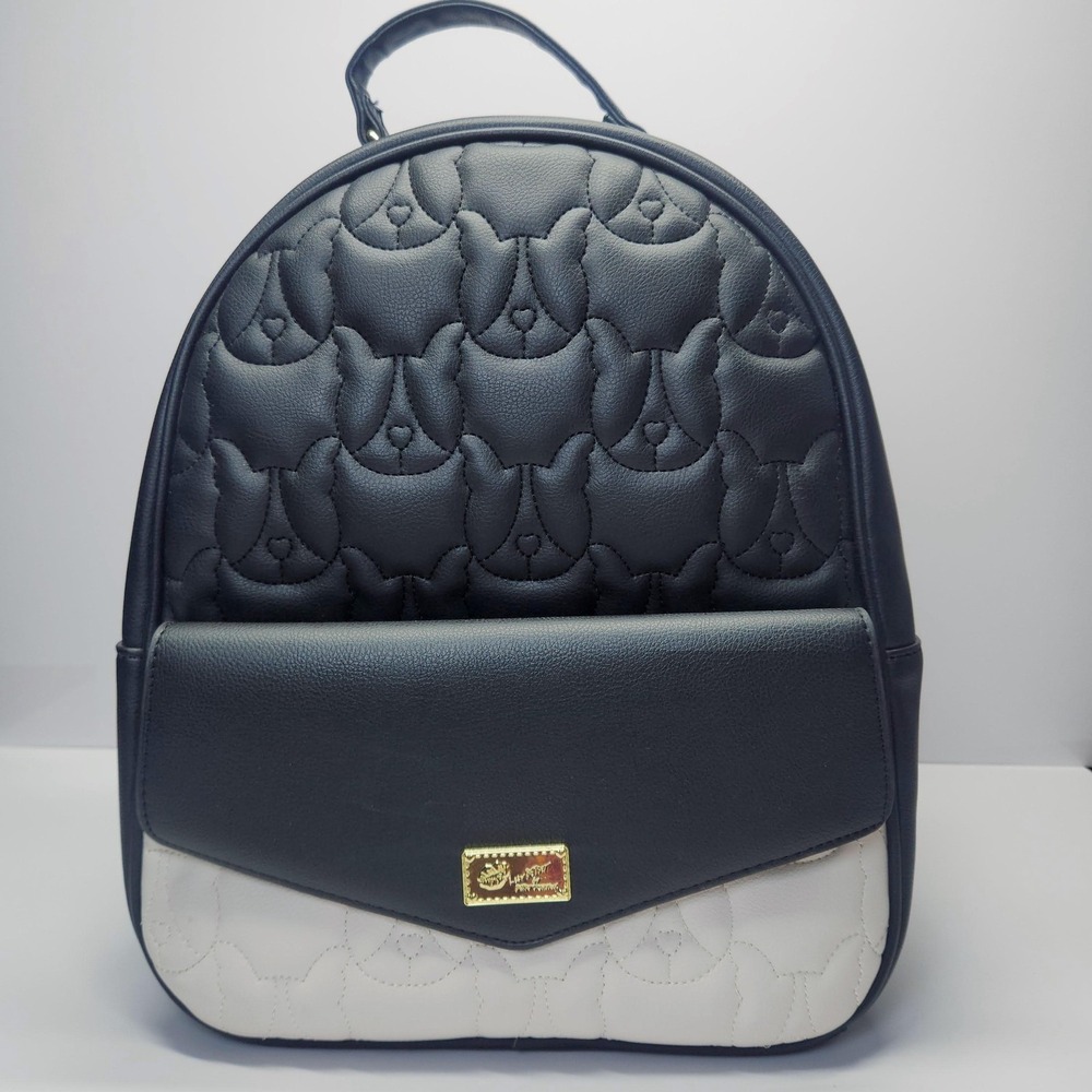 Betsey Johnson Backpack Womens Medium Black Quilted Cat Face Luv Betsey Purse